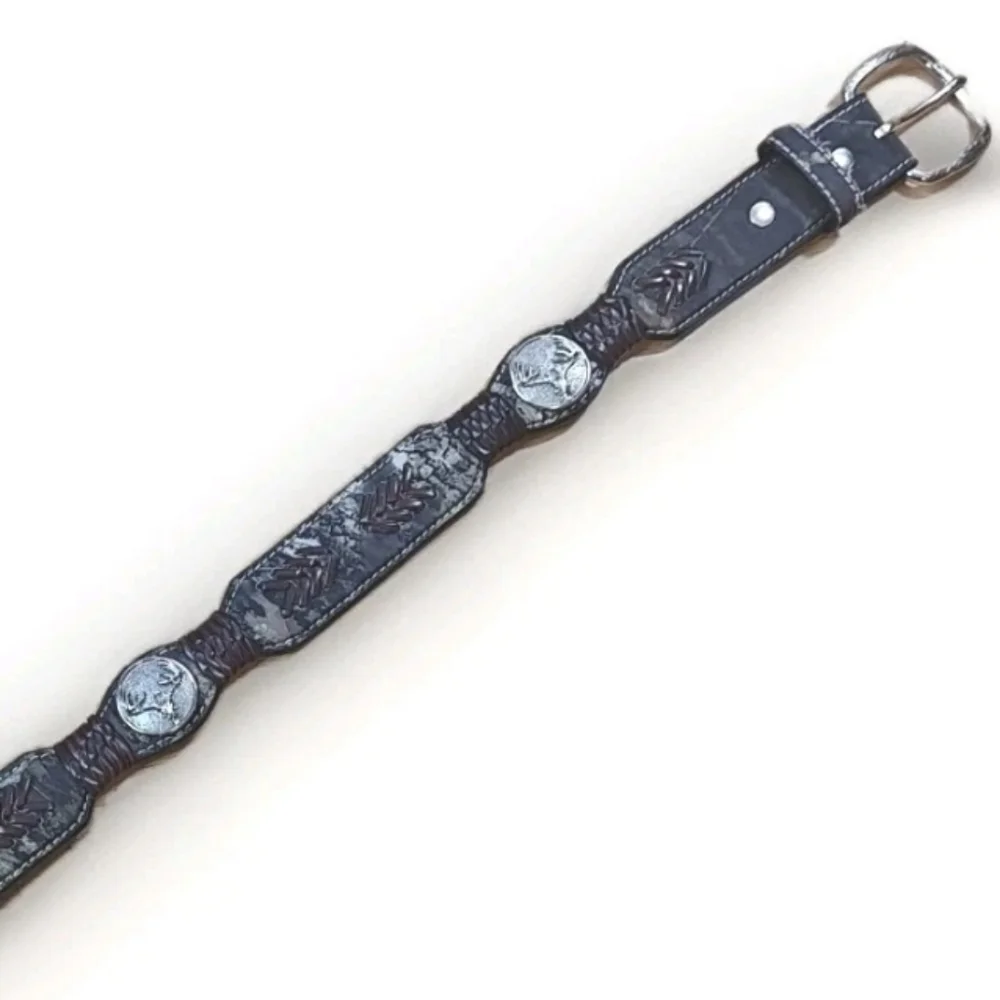 Nocona 44190222 Camo Elk Medallion Concho Leather Belt Youth Boy Size 18 16-20